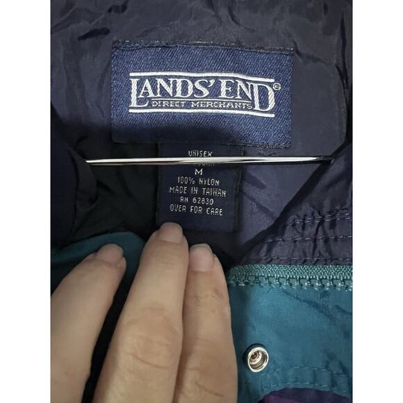 Vintage 90’s Lands End Jacket Small Colorblock Hooded Waterproof Parka M Pockets - Picture 3 of 11